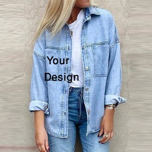 2023 printemps femmes manteaux femmes Denim jeans chemises dame décontracté mode vêtements d'extérieur Denim LOGO plaine Denim chemises en gros de BD - Product Image 1