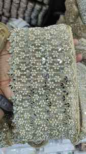 Custom Made in Scalaping Pattern and Mirrpr and Pearl Fixed Machine Embroidered Laces in <b>Colours</b> for Wedding Dresses and Resale. - Product Image 5