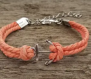 Adjustable Nautical Anchor <b>Rope</b> <b>Bracelet</b>, Anchor, Coral, Woman's <b>Bracelet</b>, Girls <b>Bracelet</b>, Bridesmaid Gift - Product Image 1