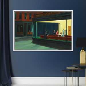 Printed Canvas: Nighthawks Diner Artwork for Classic Decor,1P:<b>White</b> <b>Framed</b> - Product Image 1