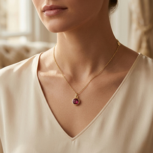 Pendentif en argent sterling 925 plaqué or avec zircon cubique rubis et bélière, forme ronde, bijou raffiné, cadeau pour elle - Product Image 6