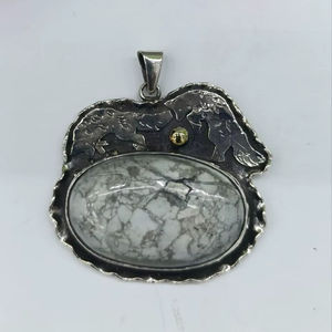 Collar Hecho a Mano con Colgante de Plata de Ley 925 y Turquesa, Diseño Animal, Águila, Lobo, León, Piedra Natural - Product Image 1