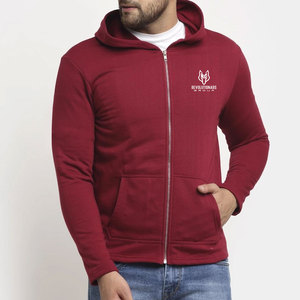 Winter Slim Fit Zipper Hoodie Cotton Blended Full Front Closure Plain Dyed Structured Fit - Product Image 1