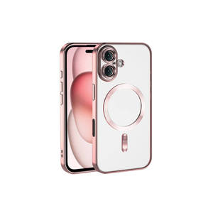 Coque JoieCreatif Demre Series pour iPhone 14 Plus compatible MagSafe, protection de l'appareil photo, silicone électroplaqué PC, couleur or rose - Product Image 1