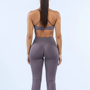 High Waisted <b>Flared</b> <b>Leggings</b> Women Plus Size Solid Color Full Length Seamless Spandex/Nylon Yoga Pants Four-Way Stretch Front - Product Image 3
