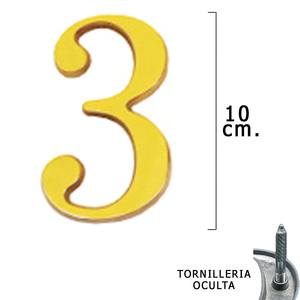 ตัวเลขทองเหลือง "3" 10 ซม. พร้อมสกรูแบบซ่อน (บรรจุภัณฑ์พลาสติก 1 ชิ้น) - Product Image 1