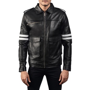 Chaqueta de cuero de piel de vaca marrón informal para hombre de alta calidad, bolsillos con cremallera, abrigo de invierno sin cuello, nueva moda, precio al por mayor - Product Image 1