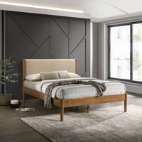 Ventes chaudes Ensemble de chambre à coucher moderne en MDF finition noyer clair 2 pièces Lit plateforme avec table de chevet en rotin Rangement pour usage hôtelier