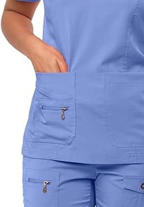 ชุดสครับทางการแพทย์สำหรับผู้หญิงพลัสชุดสครับสำหรับผู้หญิงเสื้อคอวีแบบปรับปรุงแล้วและกางเกงหลายกระเป๋าโดย vaslcare - Product Image 5