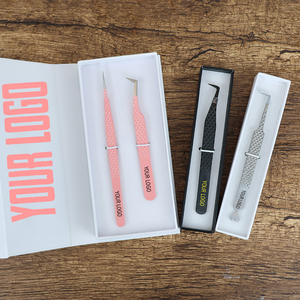 Custom Logo Eyelash Tweezers Stainless Steel Precision <b>Tools</b> <b>Box</b> Packaging <b>Pink</b> Black Silver Colors OEM Custom Branding - Product Image 1