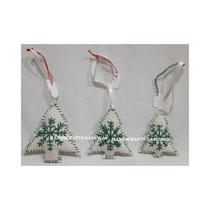 Forme d'arbre fait à la main nouveau Zari broderie arbre de noël suspendu ornement tissu matériel blanc couleur utiliser décor de Festival de noël - Product Image 2