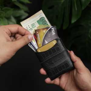 Portefeuille pour homme en cuir de vachette noir style crocodile, tout-en-un, WF Leathercraft No.101, avec porte-cartes de crédit - Product Image 3