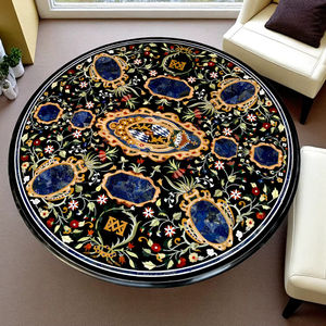 Adorables Tableros de Mesa con Incrustaciones de Mármol Negro, Arte Semi Precioso de Pietra Dura con Piedra Preciosa de Lapislázuli, Artesanía India, Muebles de Lujo - Product Image 1