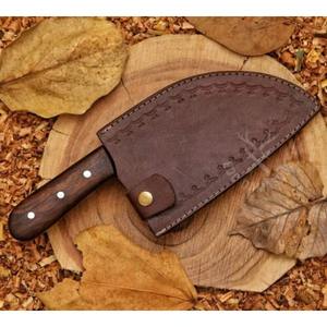 Couteau de cuisine Santoku à lame en acier damassé fait main personnalisé professionnel avec manche en bois gaine en cuir sans rouille - Product Image 2