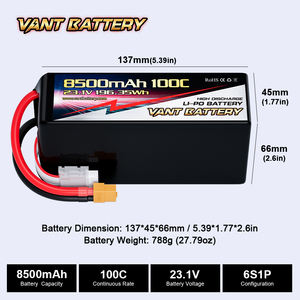VANT FPV 드론 배터리 6S 리포 22.8V 6000/6500/7500/8000/8500/9000mAh 100C LiHV 배터리 7-8인치 400-450mm X8 10인치 FPV용 - Product Image 5