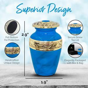 Urne souvenir bleue-Petite pour les cendres humaines avec boîte et sac de qualité supérieure-Mini urne pour homme-Honorez votre bien-aimé avec une petite crémation - Product Image 3