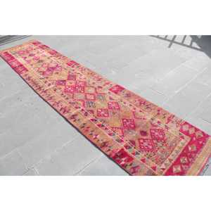 Turkish Rug, <b>Runner</b> 2.7x12.9 ft Vintage Rug, <b>Red</b> Orange Persian Wool Rug - Product Image 2