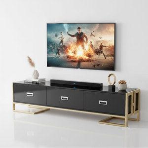 Modern White Painted Wooden TV Stand with 3 Drawers and Bronze-Color <b>Frame</b> KTV68065 Foldable TV Table for Farmhouse Use - Product Image 4