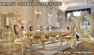 Luxury Design Traditional <b>Vintage</b> Teak Wood Dining Set Hand Carved Details Customizable Size Color Durable Dining Table <b>Chairs</b> - Product Image 2