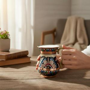 <b>Copper</b> Enamel Bohemian Design Heat Resistant Stemmed <b>Cup</b> & Jug with Handle - Product Image 2