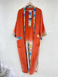 Kimono largo con estampado de flores de seda 100%, vestido de salón bohemio, cierre de cordón de secado rápido ligero para verano, otoño y primavera - Product Image 4