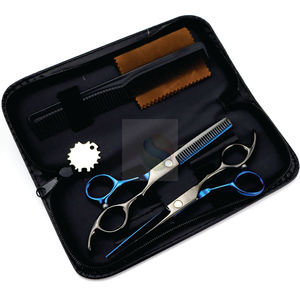 Kit de Tijeras de Peluquería Profesional Ligero, Edición Premium Negra y Azul, Ultra Afiladas, para Corte de Cabello en Salón - Product Image 1