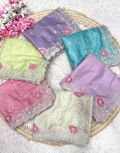 Fiesta en la playa y función especial hermosa decorativa Premium Georgette con impresión digital y trabajo de encaje Saree con pieza de blusa - Product Image 6