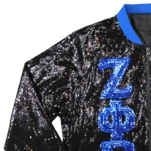 Chaqueta de lentejuelas Zeta Phi Beta Sorority Negro Azul personalizado griego vida ropa bordada Crest ZPB 1920 Sparkle Varsity Party Wear - Product Image 3
