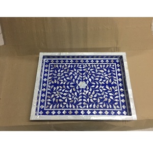 Faizacraft Eco-Friendly Handmade Mother of Pearl Serving <b>Tray</b> Floral Resin and Bone Inlay <b>Tray</b> for <b>Kitchen</b> Decor - Product Image 1