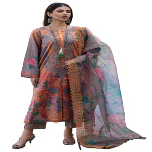 AGHAZ Brand 3-Piece Ladies Lawn Suit From Pakistan & India Wedding Heavy Embroidery <b>Net</b> Dupatta with Dress Hot Selling Wholesale - Product Image 2