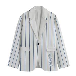 Blazer de lana/poliéster transpirable para hombre Phi Beta Sigma personalizado con rayas azules para uso formal en la oficina - Product Image 1