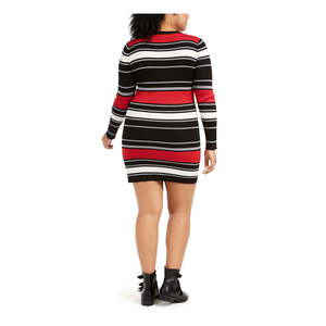 Abito Maglione Aderente Plus Size per Ragazze Planet Gold Nero con Strisce Lavabile Taglia 1X Elemento di Moda con Colori a Contrasto - Product Image 2