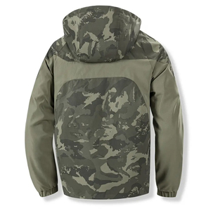 Vente en gros Veste coupe-vent à capuche camouflage pour homme mi-longue en poly nylon résistant à l'eau Poches zippées Ourlet réglable en vrac OEM - Product Image 2