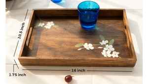 Plateau de service décoratif personnalisé en bois d'acacia avec poignées pour le petit déjeuner - Product Image 3