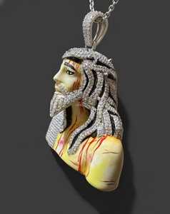 Colgante de Plata de Ley 925 con Baño de Rodio, Diseño de Rostro de Jesús Estilo Hip Hop, Esmaltado, con Moissanita, Joyería Fina Religiosa, Dijes y Amuletos - Product Image 3