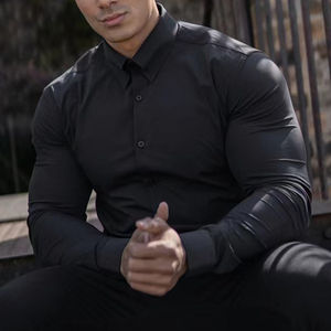 เสื้อเชิ้ตรัดรูปแขนยาวสำหรับผู้ชายเสื้อเชิ้ตเนื้อผ้าฝ้ายสำหรับ100% สำหรับใส่ทำงานระบายอากาศได้ดีแห้งเร็ว - Product Image 6