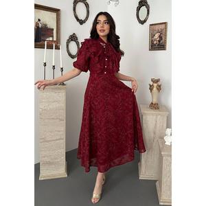 Vestido Azul con Lazo Rojo - Rojo - Product Image 1