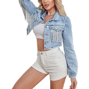 High Street Custom Made Women Crop Denim Jacket OEM ODM Service Premium Quality Winter Fashion For Ladies chaquetas de mezclilla - Product Image 1