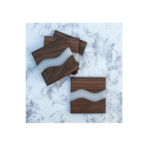 Dessous de verre en bois et en résine Terrazzo Sous-verres Ensemble de 4 Utilisation pour la maison Hôtel forme carrée couleur blanc cassé - Product Image 3