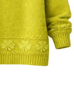 Suéter de Punto Jacquard Verde Lima Personalizado, Textura Floral, Cuello Redondo, Manga Larga, Jersey de Invierno para Mujer, Venta al Por Mayor Personalizada - Product Image 6