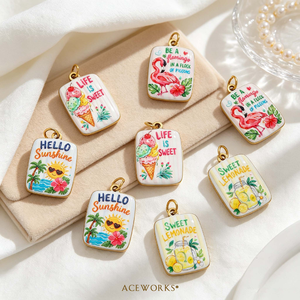 จี้รูปโปสการ์ดทรอปิคอล |   จี้สแตนเลสสตีลชุบทอง 18K PVD ลงสีด้วยมือเคลือบด้วยอีนาเมล สำหรับเทศกาลวันหยุดริมชายหาดฤดูร้อน สำหรับทำเครื่องประดับ - Product Image 6