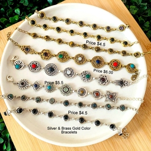 Natural Multi Stones Chain <b>Bracelets</b> <b>Silver</b> Plated Brass Gold Color Gemstone <b>Bracelets</b> - Product Image 1
