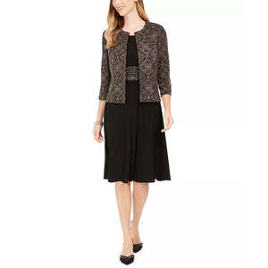 Abito midi da donna Jessica Howard nero taglia 8 Petite con stampa glitterata a maniche lunghe e scollo gioiello, completo coordinato - Product Image 1