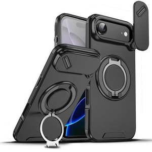 เคส iPhone 17 Air พร้อมขาตั้งแม่เหล็กแบบหมุนได้และฝาปิดกล้อง สีดำ - Product Image 1