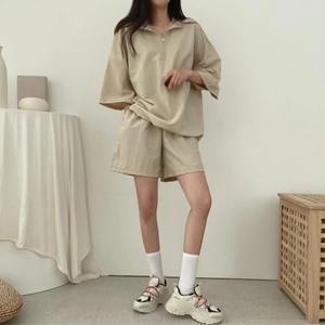 2025 solide décontracté été femmes deux pièces correspondant ensemble écologique respirant Spandex/coton survêtement T-shirt haut Shorts - Product Image 4