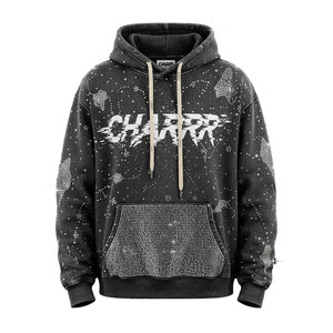 Pull à capuche en éponge française personnalisé pour hommes, coton lourd, vintage, délavé et délavé au soleil, motif solide, strass, perles recadrées - Product Image 1