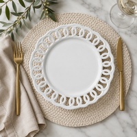 Assiettes en porcelaine blanches pour la restauration en gros, ensemble de 8/10/12 pouces, bord entrelacé, style européen, pour hôtels et restaurants