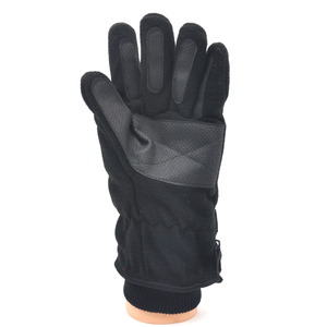 Guantes deportivos de invierno para adultos-Fleece de punto y Spandex con detalle de cuero Guantes de esquí al aire libre unisex negros - Product Image 6