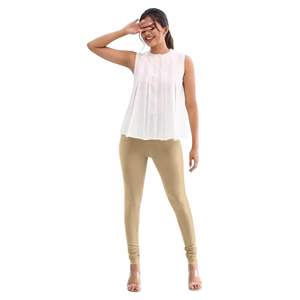 Trendmalls Leggings femme super peigné coton élasthanne extensible Churidar longueur avec ceinture Ultrasoft (WL03-Beige) - Product Image 1