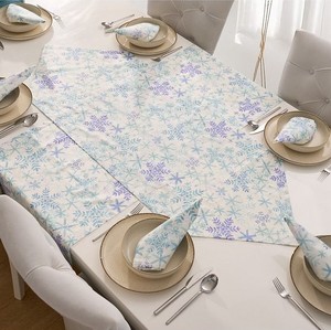 Ensemble de table à manger 5 pièces motif neige bleu blanc et 4 napperons 35x45 cm 1 chemin de triangle 50x150 cm décoration de table élégante - Product Image 1